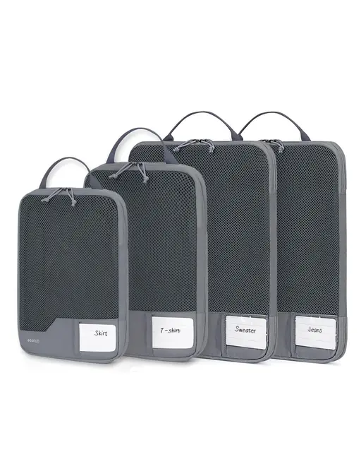 ECOHUB 4-Teilige Kompression Koffer Organizer, Packing Cubes mit Tag, Recycelten Packwürfel Set für Rucksack und Koffer