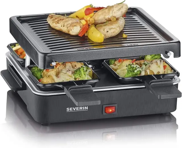 SEVERIN Mini Raclette-Grill für 4 Personen, platzsparend und kompakt, antihaftbeschichtet, 600 W, schwarz, RG 2370