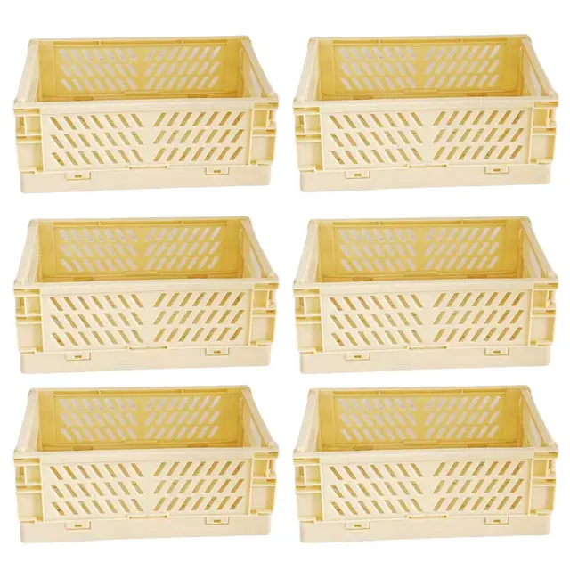 6 Stück Gelb Klappbox 25×16×10cm,Klappkiste Körbe Aufbewahrung Zusammenklappbarer Tragbar Aufbewahrunskisten Bunt Aufbewahrungskiste Geeignet für Küche,Bad,Büro,Schlafzimmer
