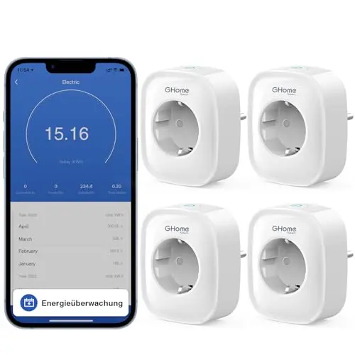 GHome Smart WLAN Steckdose 16A, Smart Home Plug Funktioniert mit Alexa/Google Home, Stromverbrauchsmessung, App- & Sprachsteuerung, Zeitplan und Timer steckdose, 4er Pack,NUR auf 2.4GHz WiFi