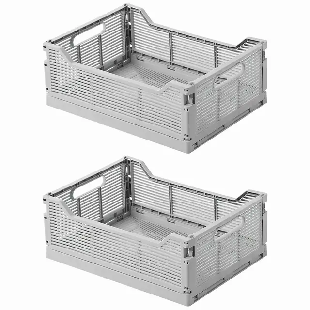 Spesh Klappbox 2 Stück Klappkiste 40*30cm Faltbar Aufbewahrungskörbe Stapelbar Aufbewahrungsboxen für Küche,Bad,Büro,Schrank(Grau, 40*30*15cm)