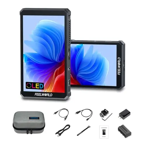 FEELWORLD PS6 5.5 Zoll Kamera Field Monitor OLED Vertical Horizontal Kamera Video Monitor mit 2200mAh Akku und Kameratasche,Touchscreen,Waveform,3D LUT, Histogramm für Kurzes Drama,kurzer Videodreh