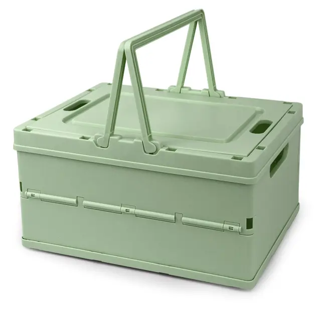 Klappbox mit Deckel, Faltbarer Aufbewahrungsbox mit Griffen, Kunststoff Ordnungsboxen für Zuhause, Küche, Badezimmer, Schlafzimmer, Speisekammer (Grün)