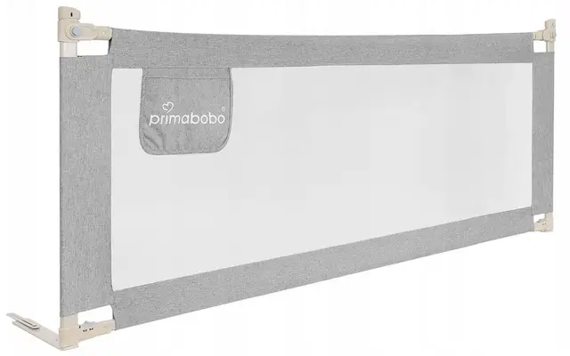 Primabobo Bettschutzgitter 160 cm – Rausfallschutz Kinderbett, höhenverstellbar, extra stabil (1.1 mm Stahl), klappbar & kindersicher, Bettgitter für Kleinkinder – Hellgrau