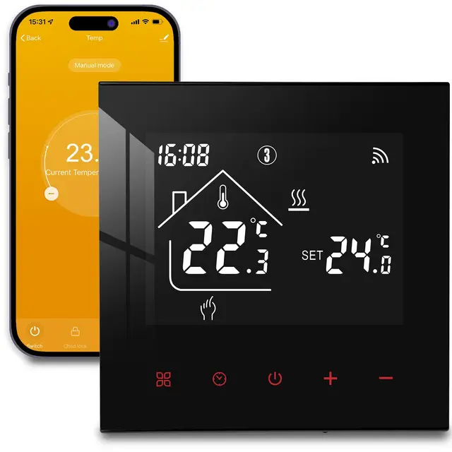 Thermostat Fussbodenheizung Smart für Wasser Fußbodenheizung, Beok WiFi Raumthermostat Thermostate Heizung Digital Programmierbar Kompatibel Alexa, Google Home 3A 230V TDR89B-WIFI-WP Schwarz