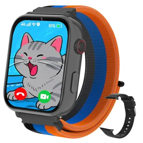Smartwatch für Kinder, 4G GPS Kinder Smartwatch Uhr Telefon Video und Voice Smart Familienchat SMS WIFI, SOS Sport Schrittzähler Spiele, Kindergeschenke Armbanduhr Uhr für ab 4 Jahren, Schwarz