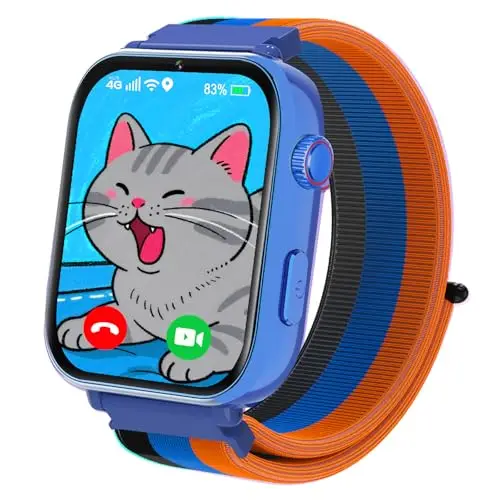 Smartwatch für Kinder, 4G GPS Kinder Smartwatch Uhr Telefon Video und Voice Smart Familienchat SMS WIFI, SOS Sport Schrittzähler Spiele, Kindergeschenke Armbanduhr Uhr für ab 4 Jahren (Blau)
