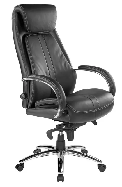 Chefsessel Throne - Schwarz Echtes Leder mit Hartbodenrollen Ergonomischer Bürostuhl Schreibtischstuhl Drehstuhl Büro