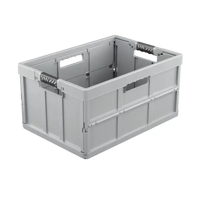 keeeper benno Stabile Profi-Klappbox mit Softgriffen, 45 l, Bis 50 kg Tragkraft, Lebensmittelecht, 54 x 37 x 27,5 cm, 45 l, Eco Line, Grau (Nordic Grey)