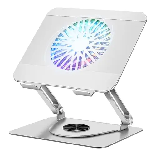ICARE Laptop Ständer mit Magnetischem RGB Laptop Kühler, 360° drehbar, 10KG Tragkraft und 18dB Leise, ergonomischer Halterung für Laptops und Tablets bis 16 Zoll