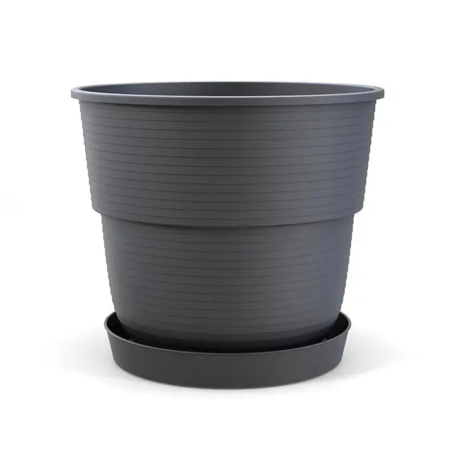 Plastard Blumentopf Milano 32 cm Durchmesser mit passenden Untersetzer Farbe Anthrazit Übertopf Blumenkübel für Garten Balkon Terrasse Pflanztopf