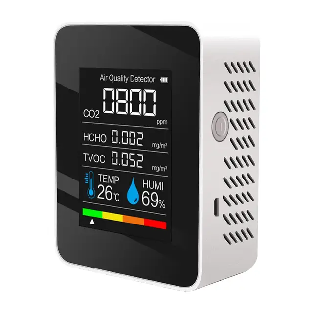 5-in-1-Raumluftqualitätsmonitor, Formaldehyd, CO2, TVOC, Temperatur- und Feuchtigkeitsdetektor für Zuhause, Küche, Büro, Auto