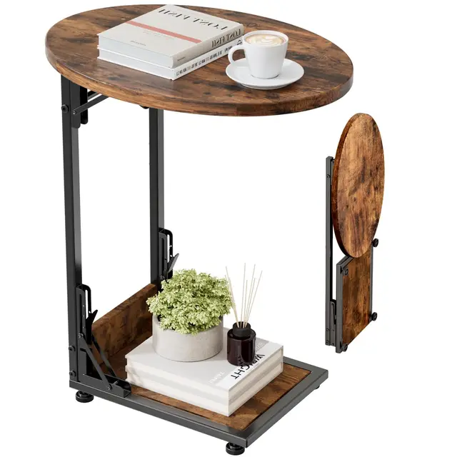 Bomclap Couchtisch, Klappbarer Sofatisch C Form, Kleiner Beistelltisch, Kaffeetisch mit Metallgestell für Wohnzimmer Schlafzimmer Büro, 40 x 33 x 64,5 cm