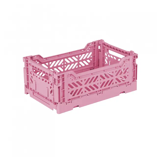 AYKASA Klappkiste, stabile Faltkiste aus Kunststoff, stapelbar, Baby pink, Mini (27x17x11cm)