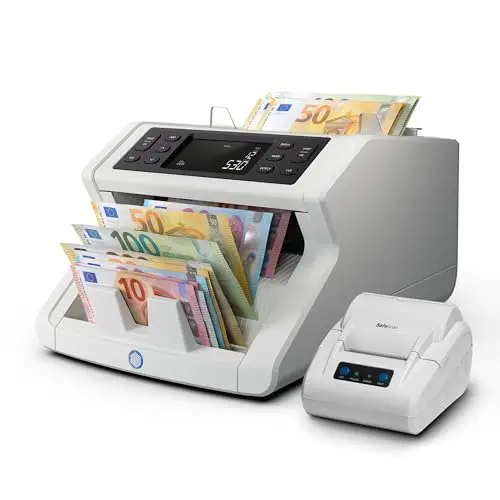 Bundle of Safescan 2265 Geldzählmaschine für gemischte EUR/GBP‑Banknoten mit Wertzählung und 6‑facher Echtheitsprüfung + Safescan TP‑230 Thermodrucker zum schnellen Ausdrucken aller Zählergebnisse