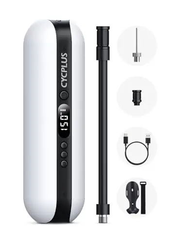 CYCPLUS Luftpumpe 150PSI Elektrischer Kompressor Tragbar Fahrradpumpe Mini Reifenpumpe mit Digital LED Anzeige LED Licht Wiederaufladbarer Li-ionen für alle Fahrräder Motorräder und Autos