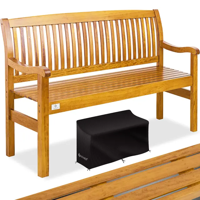 KESSER® Gartenbank Holz Holzbank wetterfest | Für 3 bis 4 Personen | Parkbank aus Massivholz | Sitzbank 320 kg belastbar 150 cm | Balkonbank Bank für Balkon Terrasse & Garten inkl. Cover Hellbraun