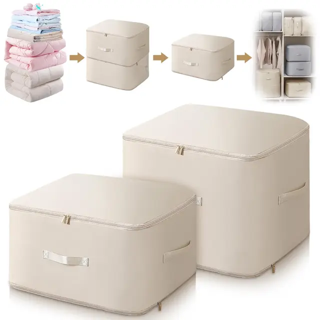 FIVAVA Platzsparender Komprimierender Organizer,Aufbewahrung für Bettdecken,Kleidung Aufbewahrung,Aufbewahrungstasche(Beige,L+XL)
