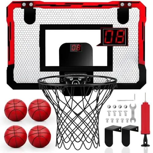 Yimore Mini Basketballkorb Indoor fürs Zimmer, Basketballkorb Kinder Outdoor, Basketball Korb mit Automatischer Wertung mit 4 Bällen, Spielzeug Basketballkörbe Tür Set Jungen Geschenk