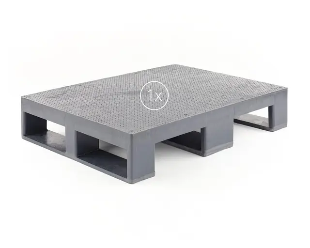 Kunststoff Halbpalette 80 x 60 im halben Europaletten-Maß | bis 2.500 kg statische Traglast | 3 Kufen | 800 x 600 mm | schwarz | ohne Holz (1, Anti-Rutsch-Oberfläche, schwarz)