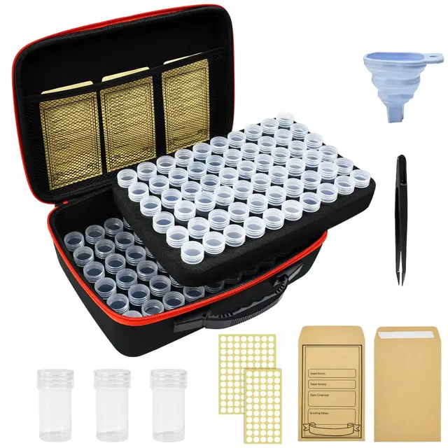 120 Slots Saatgut Aufbewahrungsbox Samen Organizer Box Robuste Samenkiste Aufbewahrung Saatgutaufbewahrung Seed Storage mit Saatgutbeutel Aufklebern Trichter Pinzette Samen Nicht Enthalten