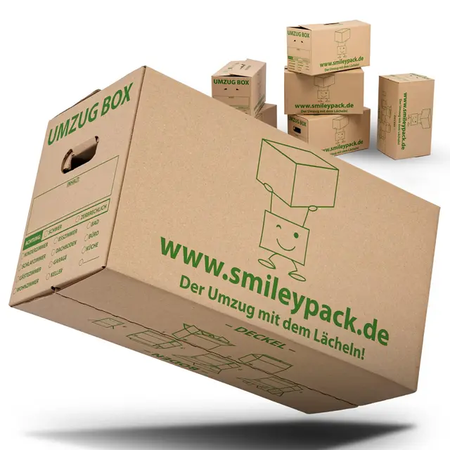 smiley pack PROFI UMZUGSKARTONS | 620 x 300 x 330 mm | 40kg Traglast & Zweiwellig | Robuster Umzug-Karton groß, Bücherkarton, Archivbox & Moving Boxes – Verstärkte Griffe (5 Stück)