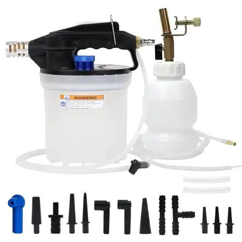 2L Bremsenentlüftungsgerät Druckluft, Pneumatisches BremsflüSsigkeitsentlüftungs-Set, mit 16 Entlüftungsadaptern und 1L Nachfüllflasche, Pneumatische Vakuumpumpe für Kfz (2L)