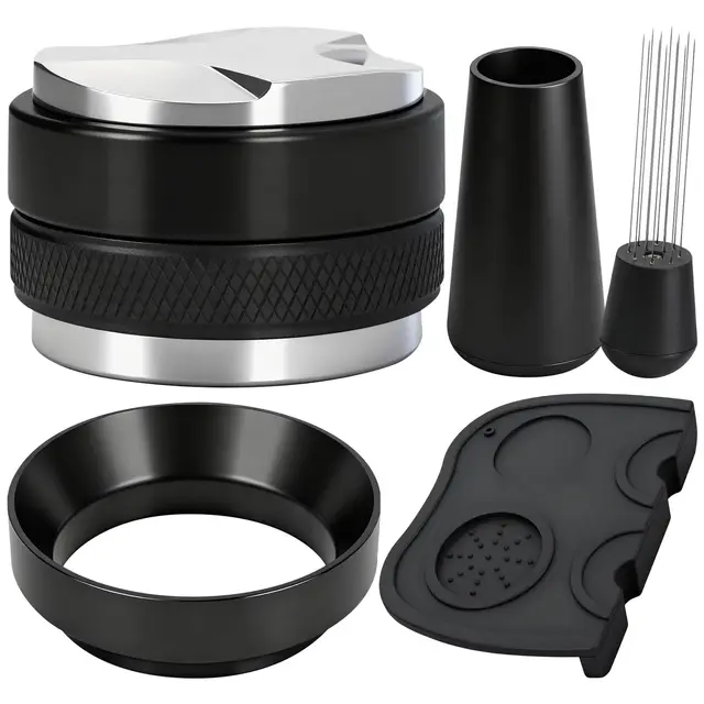 Y-Step Siebträger Zubehör, 51mm Barista Zubehör, Enthält Coffee Distributor and Tamper Leveler, WDT Tool, Dosierring und Silikon tampermatte, Espresso Set für Siebträgermaschine
