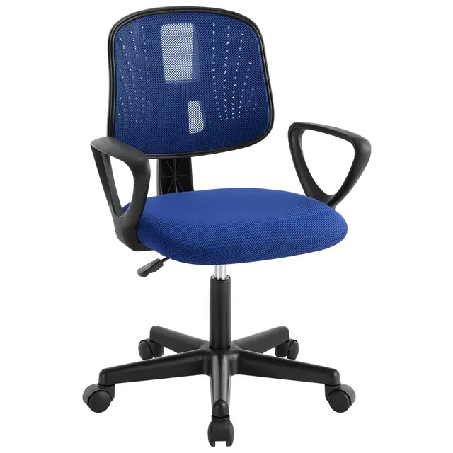 Schreibtischstuhl Kinder, Kinderschreibtischstuhl ergonomisch, Drehstuhl Kinderstuhl höhenverstellbar, mit Rollen Armlehnen, atmungsaktive Netzstoff-Rückenlehne, Blau, K0005BS