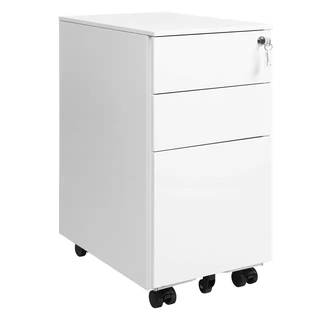 SONGMICS Rollcontainer 3 Schubladen unter Schreibtisch weiß 45x30x60 cm