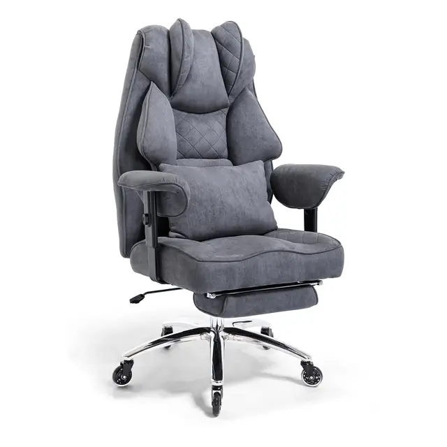 Ergonomischer Bürostuhl 200kg, Chefsessel mit Fußstütze, Schreibtischstuhl mit Lendenkissen, Bequem XXL Breiter Sitzfläche, verdickte Gepolstert, Höhenverstellbar, Wildlederimitat