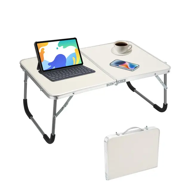 Folding Small Table-White, Klappbarer Esstisch, Multifunktionaler Klappbarer Lap Desk für Bett, Leichtes Klappbares Bett Couch Sofa Boden, Outdoor Garten Picknick Camping (Beige mit Muster)
