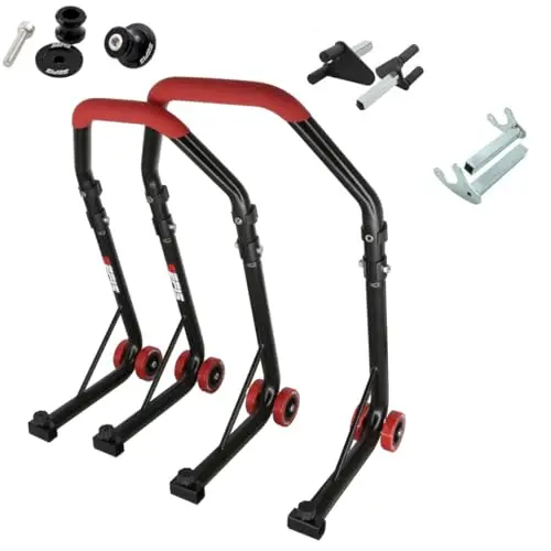 SEFIS D18 Motorradständer Set M8 Prismabuchsen Vorder- und Hinterrad Motorradheber Serviceständer Front und Heck Motorrad montageständer ständer (Rot, für Ducati Monster Multistrada V4)
