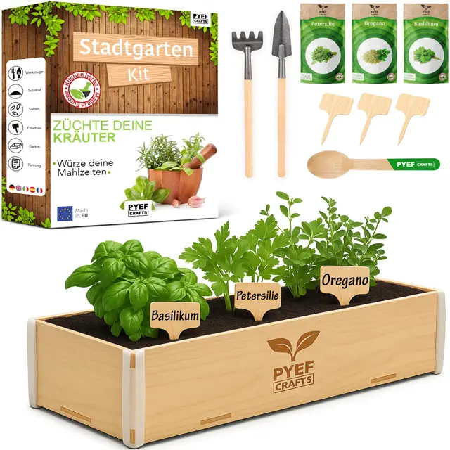 Kräutergarten Indoor küchenkräuter Anzuchtset & Samen mit Petersilie, Basilikum und Oregano - Kräutergarten Balkon und Küche Geschenk