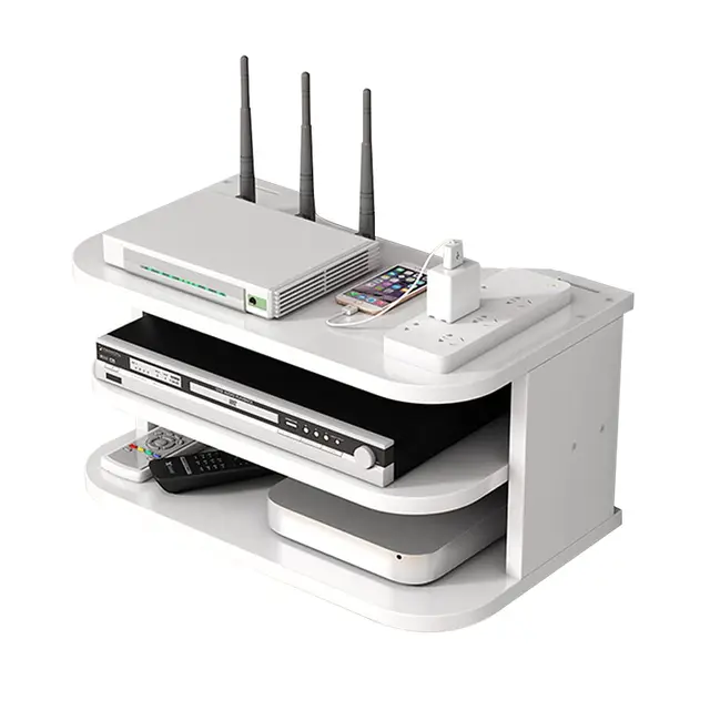 Hggzeg WiFi Router Aufbewahrungsbox schwebende Regale TV Set-Top-Rack, Wandmontage mehrschichtiges Kabelmanagement Lagerregal für Wanddekoration (jl04,weiß)