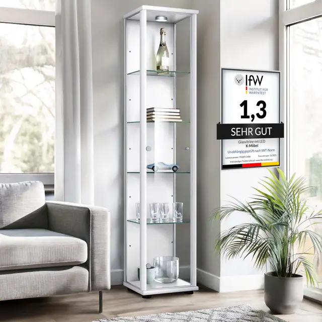 k-möbel glasvitrine stehend 176x37x33cm