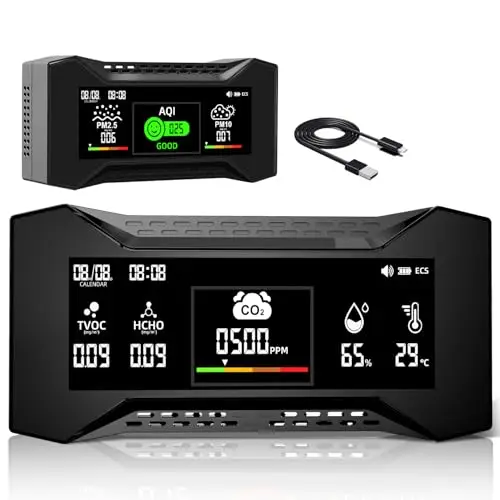 Upgraded CF-20 Professioneller luftqualität messgerät 10-in-1, Präziser CO2- und PM2,5-Sensor, Intelligente AQI-Warnungen Wiederaufladbarer formaldehyd messgerät für Büro- und Gewerberäume (1 PCS)