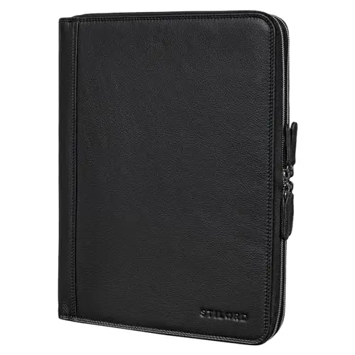 STILORD 'Ferris' Vintage Leder Dokumentenmappe - Perfekt für Arbeit, Büro & Meetings - Konferenzmappe XL für 13,3 Zoll MacBook, Farbe:schwarz