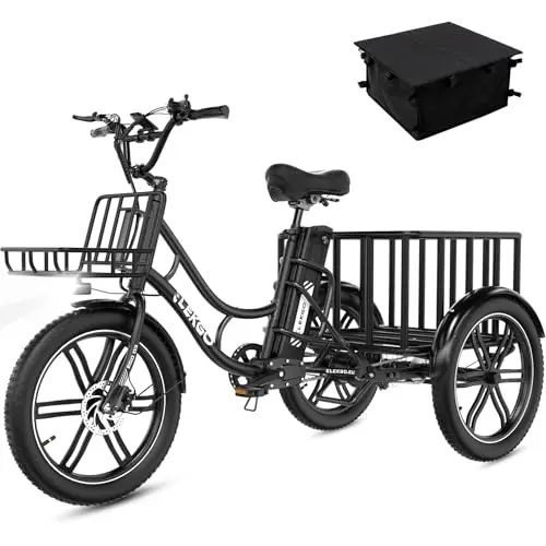 20 Zoll E Bike Dreirad, 48V 18AH abnehmbare Batterie, NFC-Entriegelung, Vorwärts- und Rückwärtsgang, mit Fettreifen, Scheinwerfer, Lastenfahrrad, Tragfähigkeit 200 kg