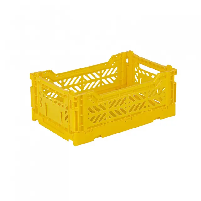 AYKASA Klappkiste, stabile Faltkiste aus Kunststoff, stapelbar, Yellow, Mini (27x17x11cm)