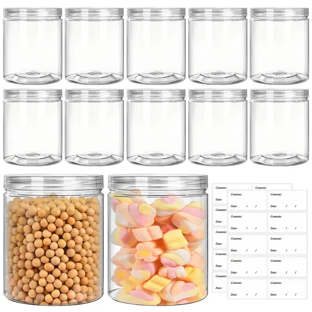 Solivive 12 Set Kleine Plastikdosen mit Deckel, Frischhaltedosen 210ml, Vorratsdosen transparent, Plastikbehälter für Lebensmittel, Gewürze, Snacks, inklusive 20 Aufklebern