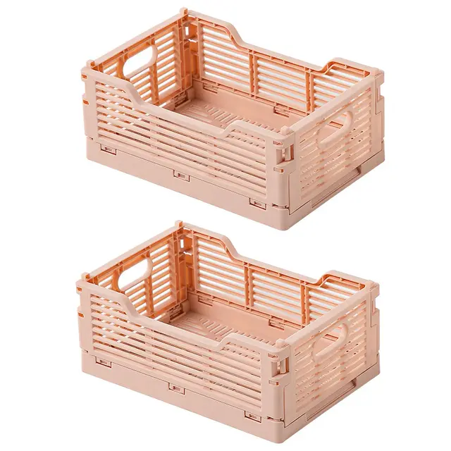 Spesh Kleine Klappbox 2 Stück Klappkiste Faltbar Aufbewahrungskörbe Stapelbar Aufbewahrungsboxen für Küche,Bad,Büro,Schrank(Rosa, 22*15*9cm)
