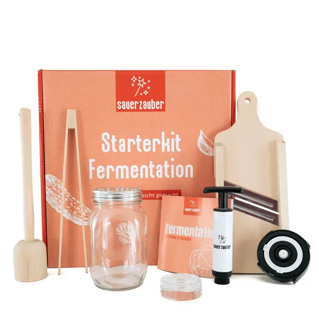 Starterkit Fermentation – großes Fermentierset für Gemüse wie Kimchi, Sauerkraut - 1 L Fermentierglas, Fermentiergewicht, Krauthobel & Zubehör – Fermentieren leicht gemacht.