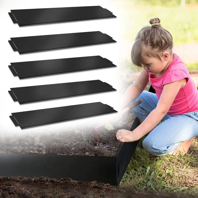 NAIZY Metall Rasenkante 5m-5 stück Mähkante Verzinkt 100 x 18 cm per Stück Anpassbare Flexibel Beetumrandung für Gartenpflanzen Gemüseanbau Floral, Schwarz
