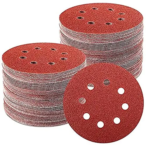 100 Stück Schleifpapier 125mm Klett, Profi Exzenterschleifer Schleifpapier Set für 125mm 8 Loch Schleifscheiben Mit 60/80/100/120/180/240/320 Körnung für Holz Metall und Farbe