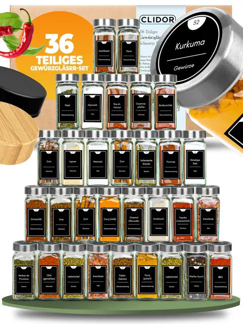 clidor gewürzgläser eckig 36x125ml set