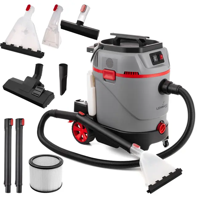 LEHMANN Primewash 2800 Waschsauger, Profi Teppichreiniger & Polsterreiniger mit Heißwasser 60°C, Nass- & Trockensauger mit 35 L Tank, Sprühextraktionsgerät für Textilien & Böden, Grau