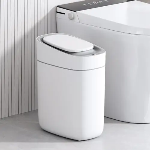 ELPHECO Automatischer Badezimmer-Mülleimer mit Deckel, Sensor, schlank, schmal, aus Kunststoff, wasserdichter Bewegungssensor, für Schlafzimmer, Wohnzimmer, schmalen Raum, 9,5 l