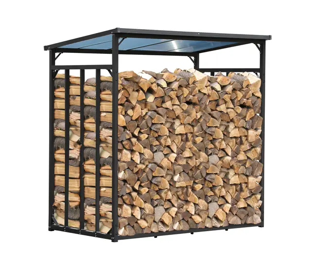 QUICK STAR Metall Kaminholzregal Außen 185 x 100 x 185 cm, Basic - 30 mm Stahlprofil, Anthrazit, Wetterfest, Kapazität 3,5 m³ (5 SRM), XXXL Garten Kaminholzunterstand Stapelhilfe