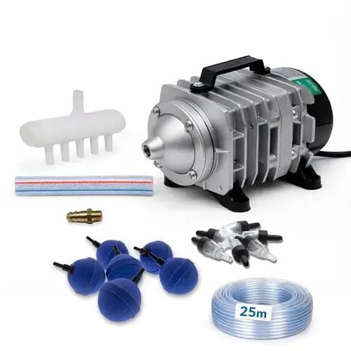 Luftpumpe ACO ölfrei, leise <60 dB, Aluminiumgehäuse, Luftkompressor für die Belüftung von Teich und Aquarium